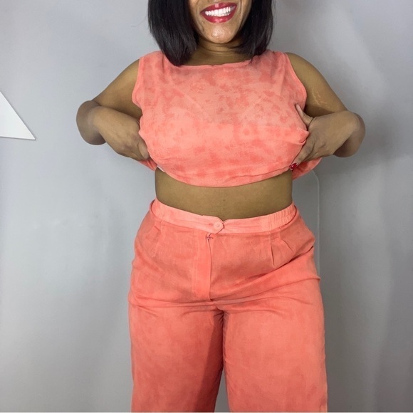 Vintage Vacay Co Ord Set Cotton Gauze Career Pantsuit Summer Matching Set USA 🇺🇸 - Picture 7 of 17